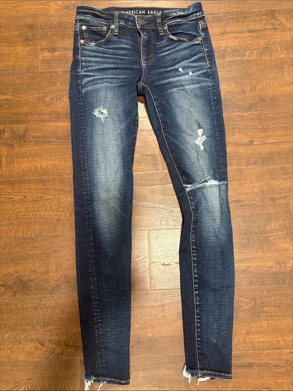 American Eagle Outfitters Women's Distressed Dark blue jeans 4 Long